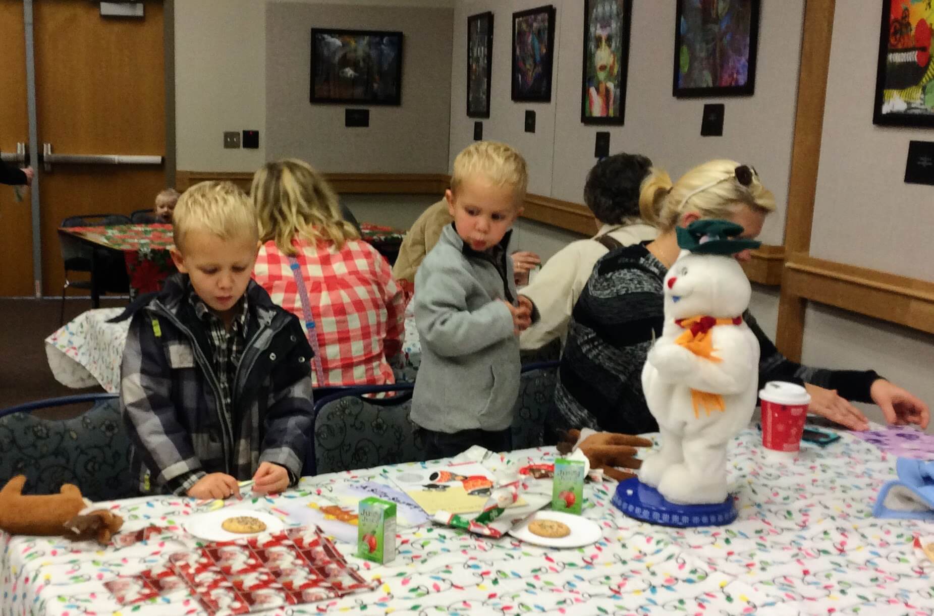 Families enjoyed cookies and juice after their visit with Santa